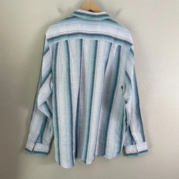 Tommy Bahama Mens Large Stripe Linen Blend Button Up Shirt Long Sleeve Vacation - Picture 11 of 11